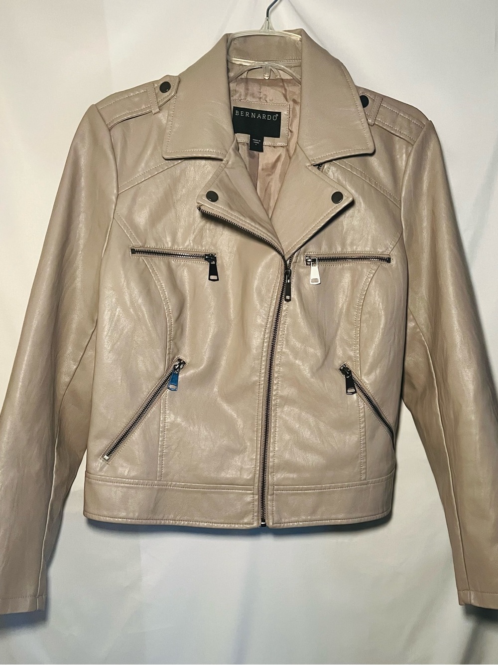 Bernardo Women's Taupe Beige Leather Moto Jacket